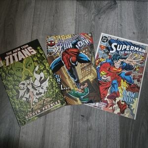 Comic Book Trio: Titans, Spider-Man, Superman Set Of 3